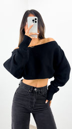 DAKOTA CROP KNIT TOP - BLACK