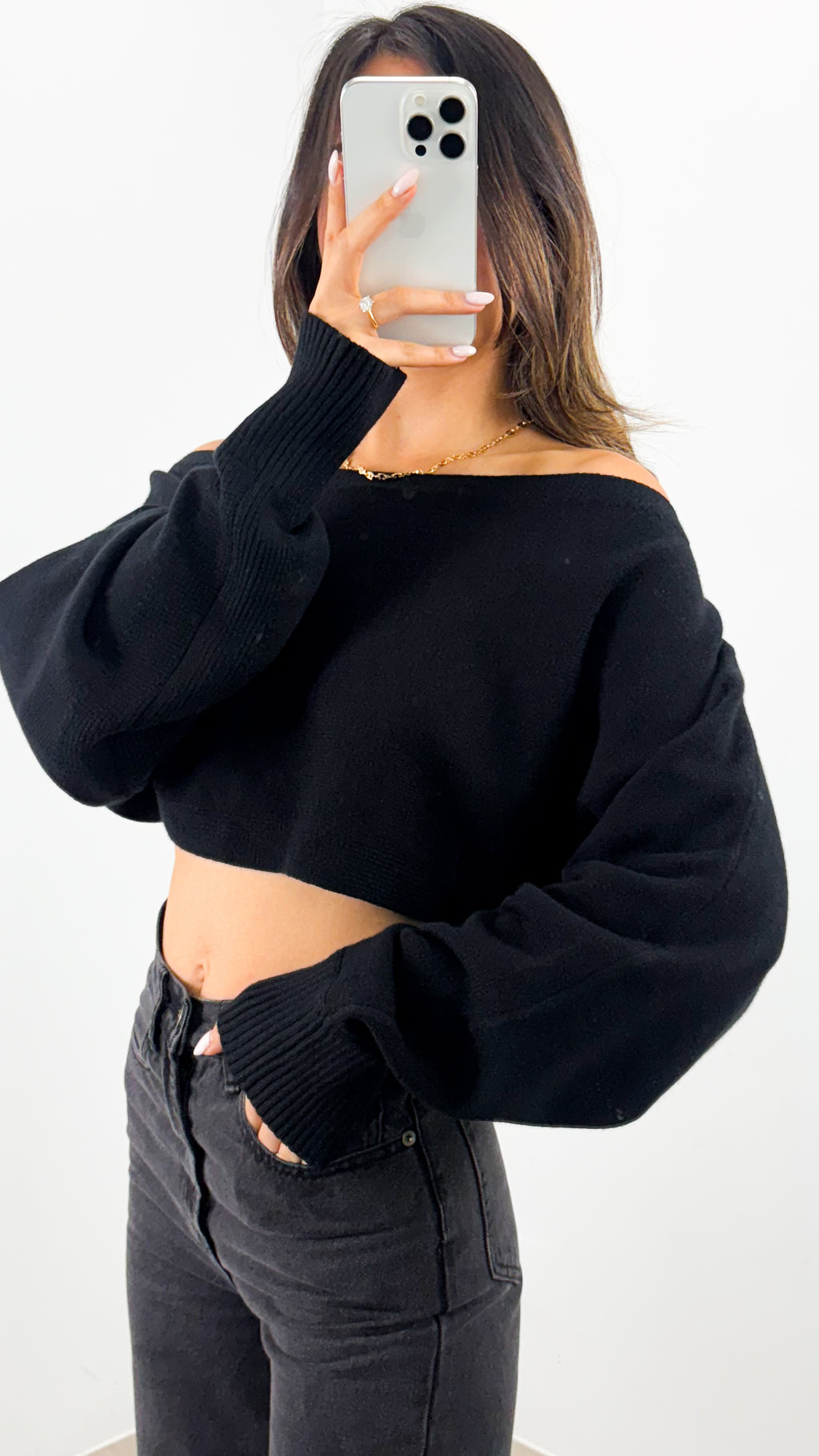 DAKOTA CROP KNIT TOP - BLACK