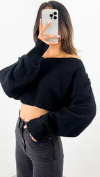 DAKOTA CROP KNIT TOP - BLACK