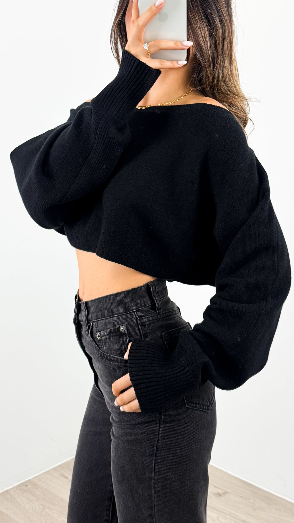 DAKOTA CROP KNIT TOP - BLACK