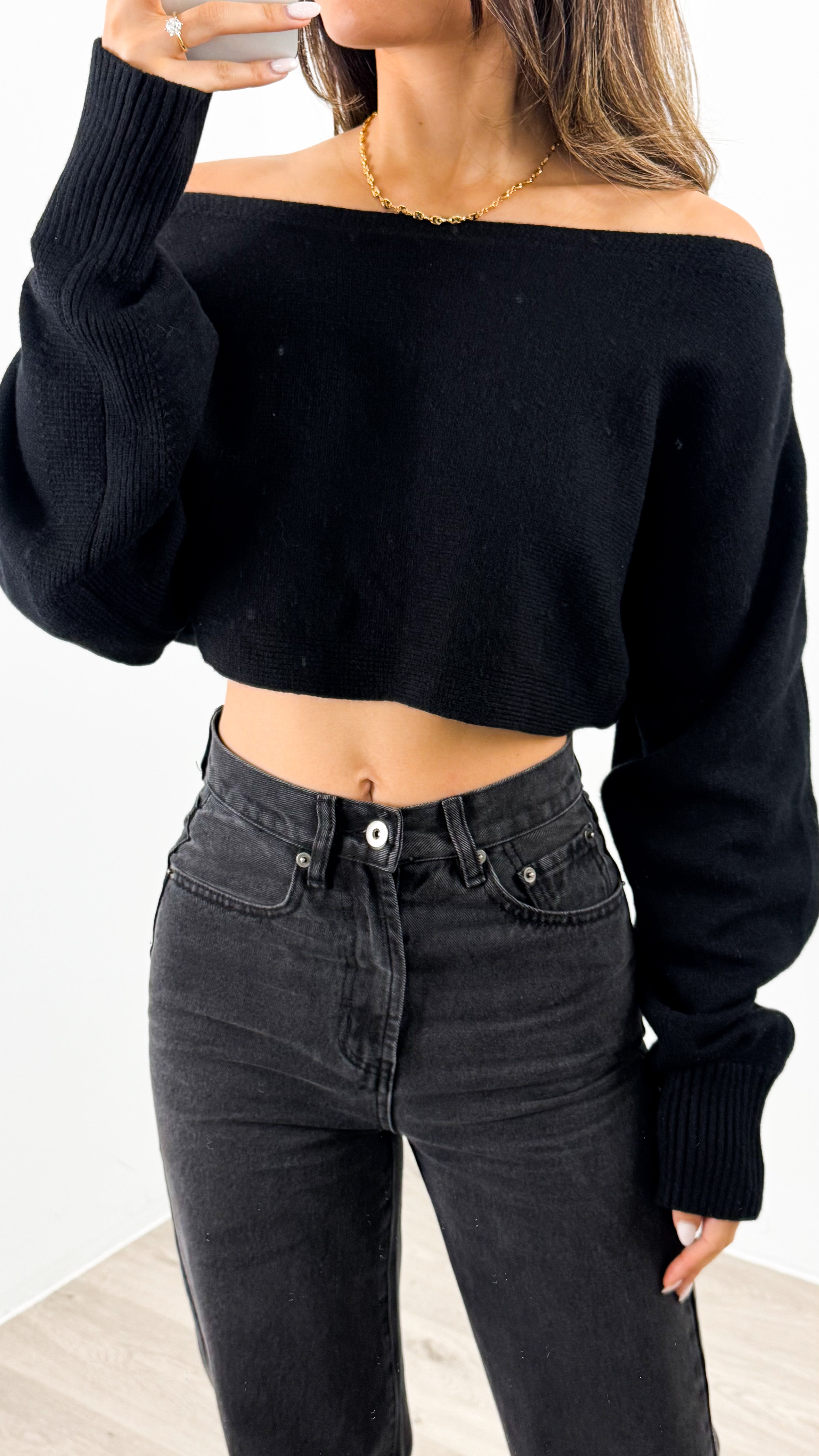 DAKOTA CROP KNIT TOP - BLACK