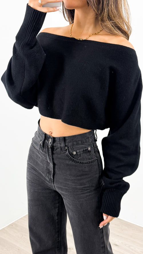 DAKOTA CROP KNIT TOP - BLACK