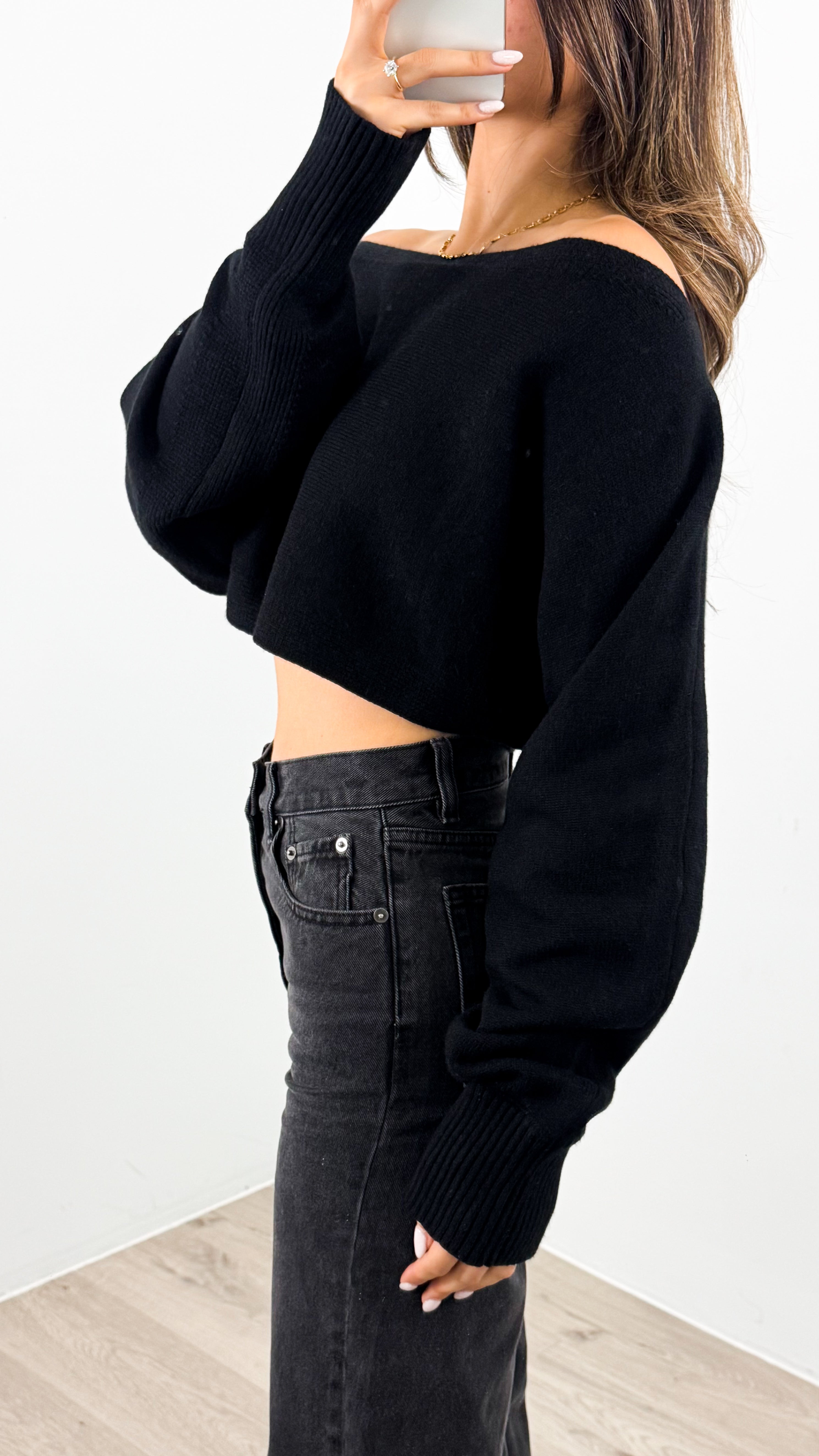 DAKOTA CROP KNIT TOP - BLACK