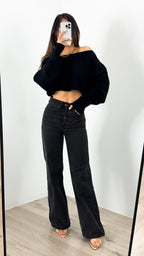 DAKOTA CROP KNIT TOP - BLACK
