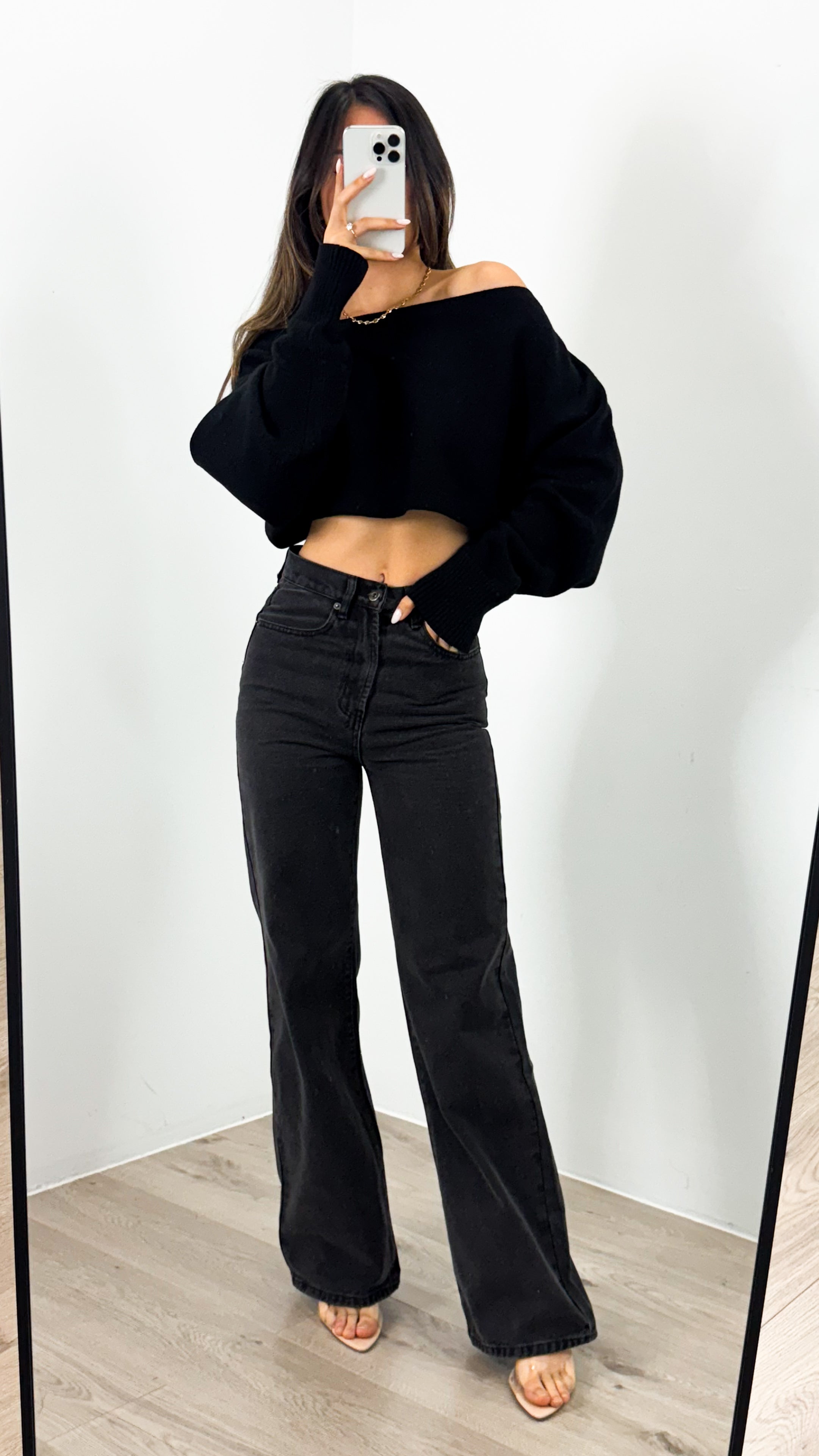 DAKOTA CROP KNIT TOP - BLACK