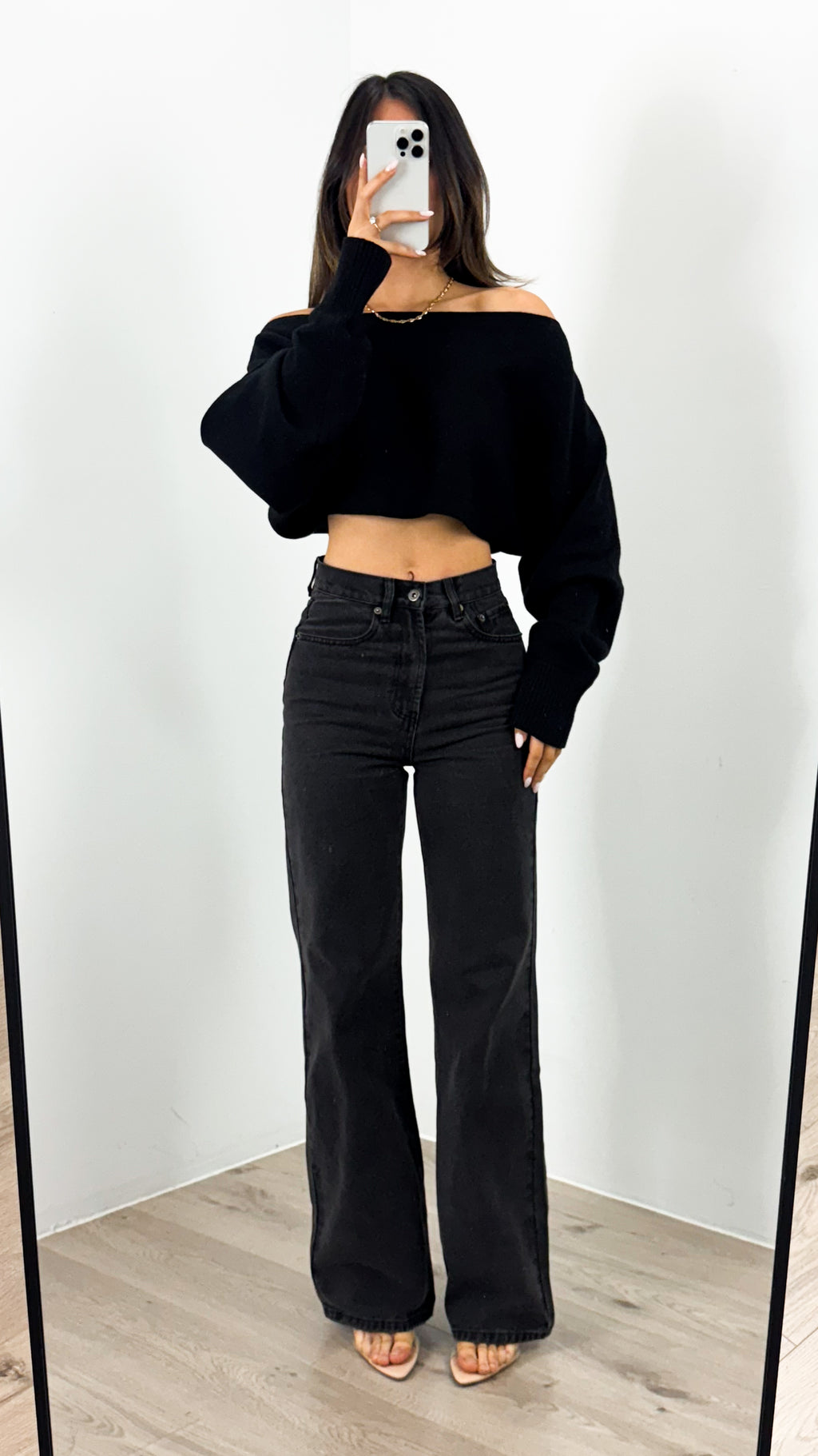 DAKOTA CROP KNIT TOP - BLACK
