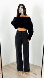 DAKOTA CROP KNIT TOP - BLACK