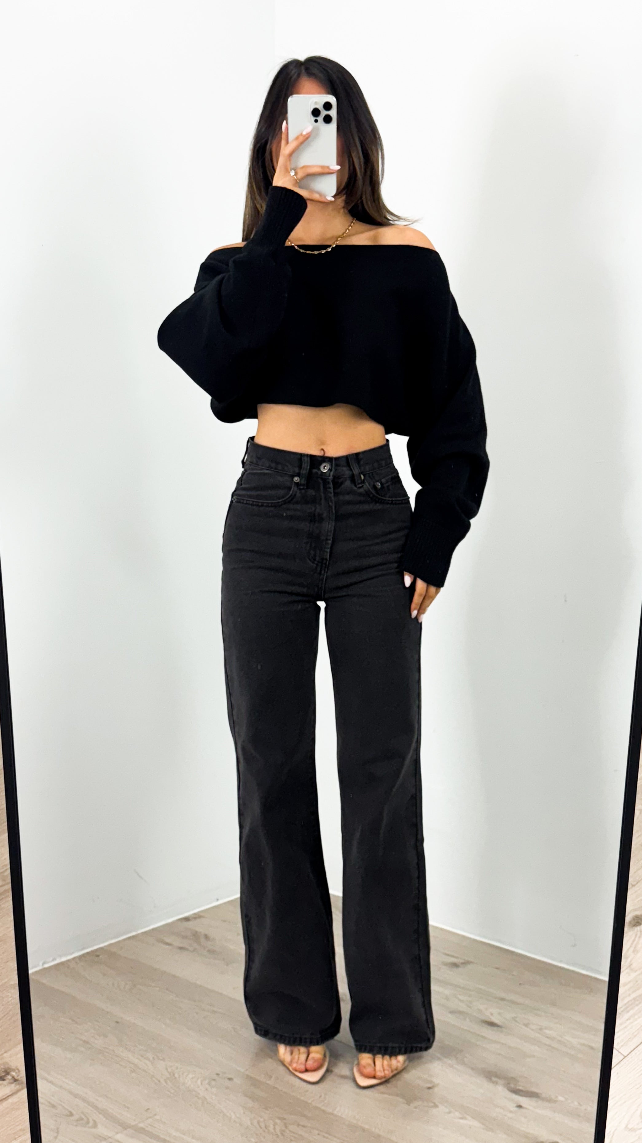 DAKOTA CROP KNIT TOP - BLACK