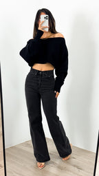 DAKOTA CROP KNIT TOP - BLACK