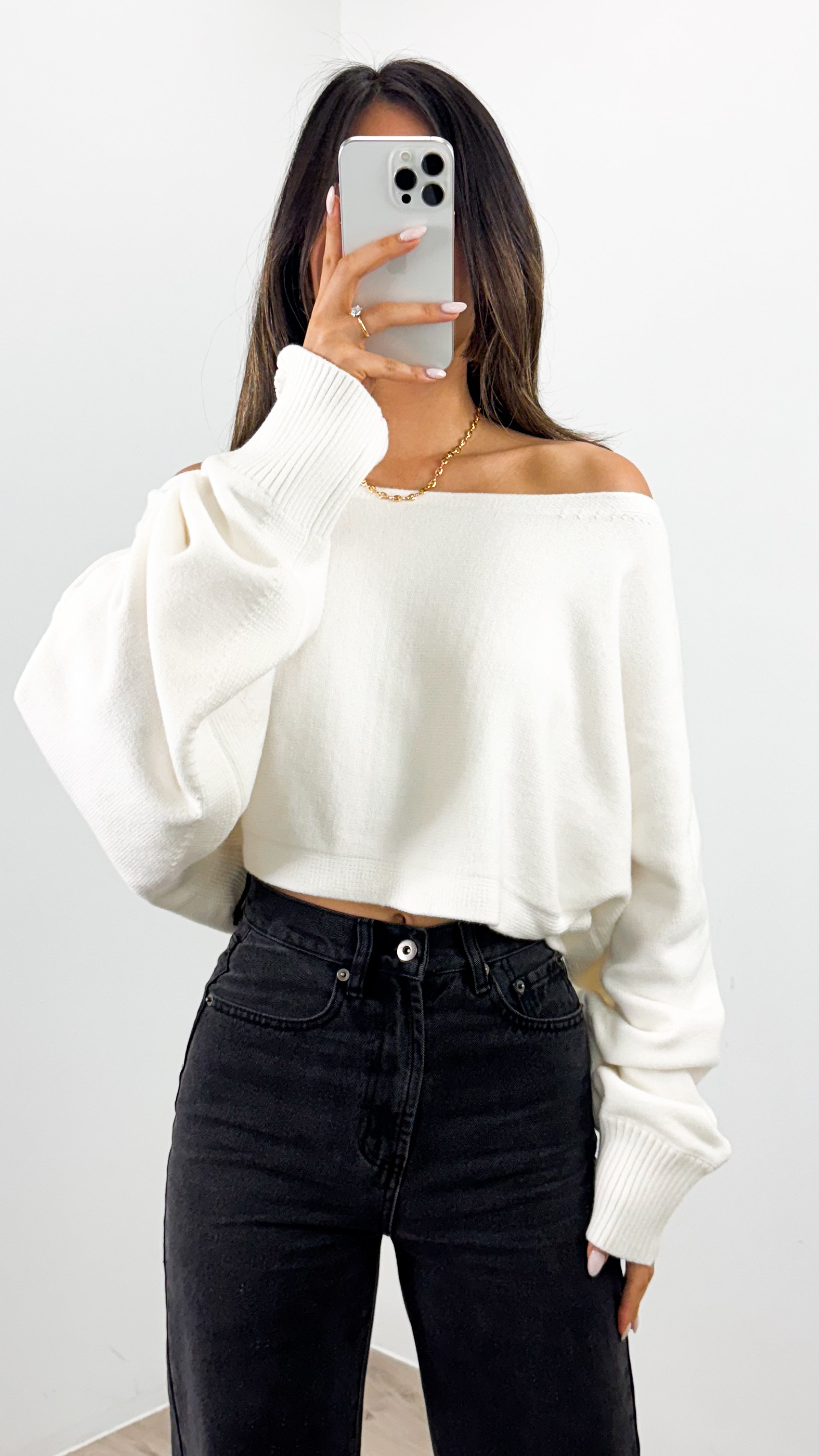 DAKOTA CROP KNIT TOP - WHITE