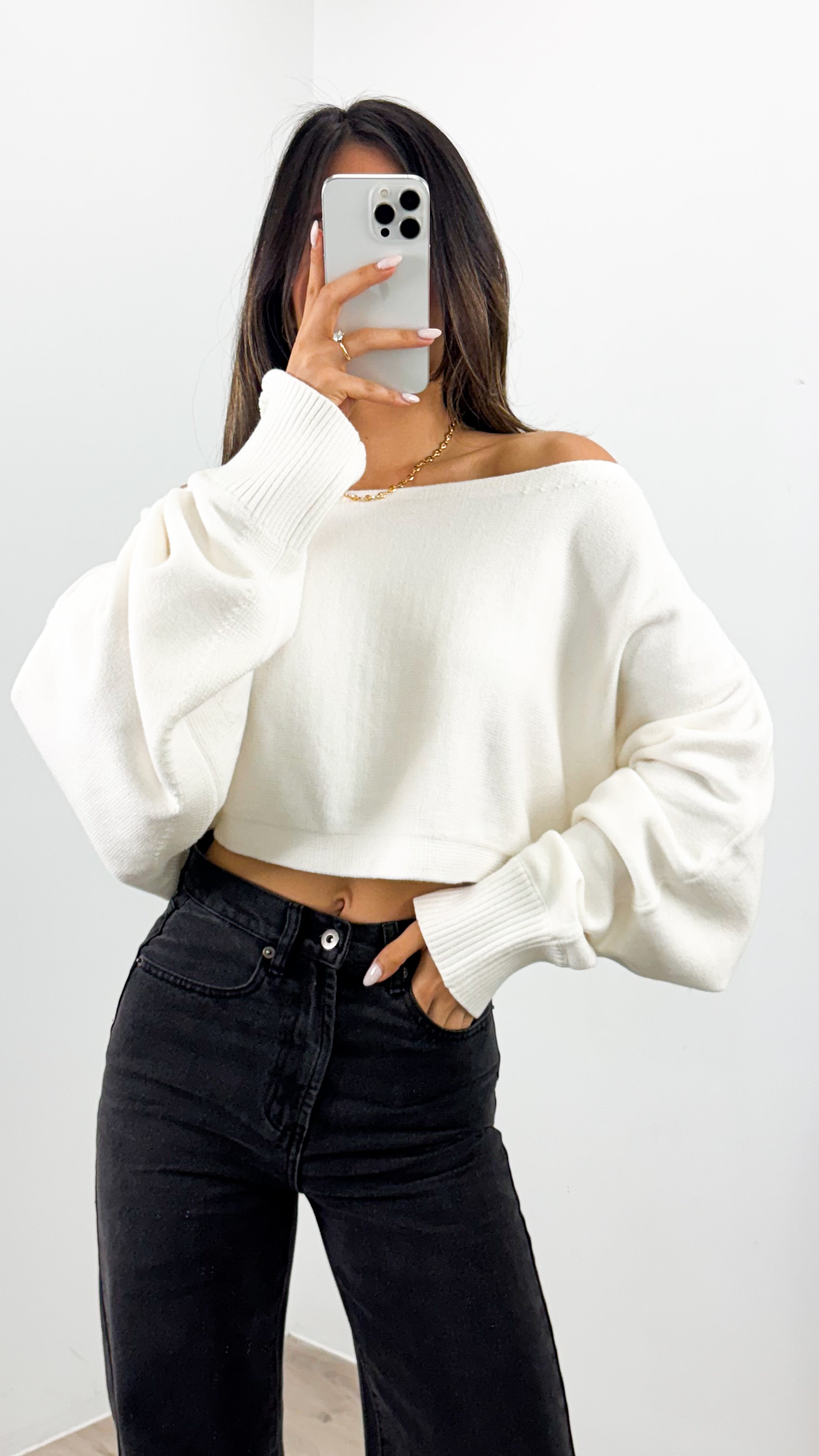 DAKOTA CROP KNIT TOP - WHITE