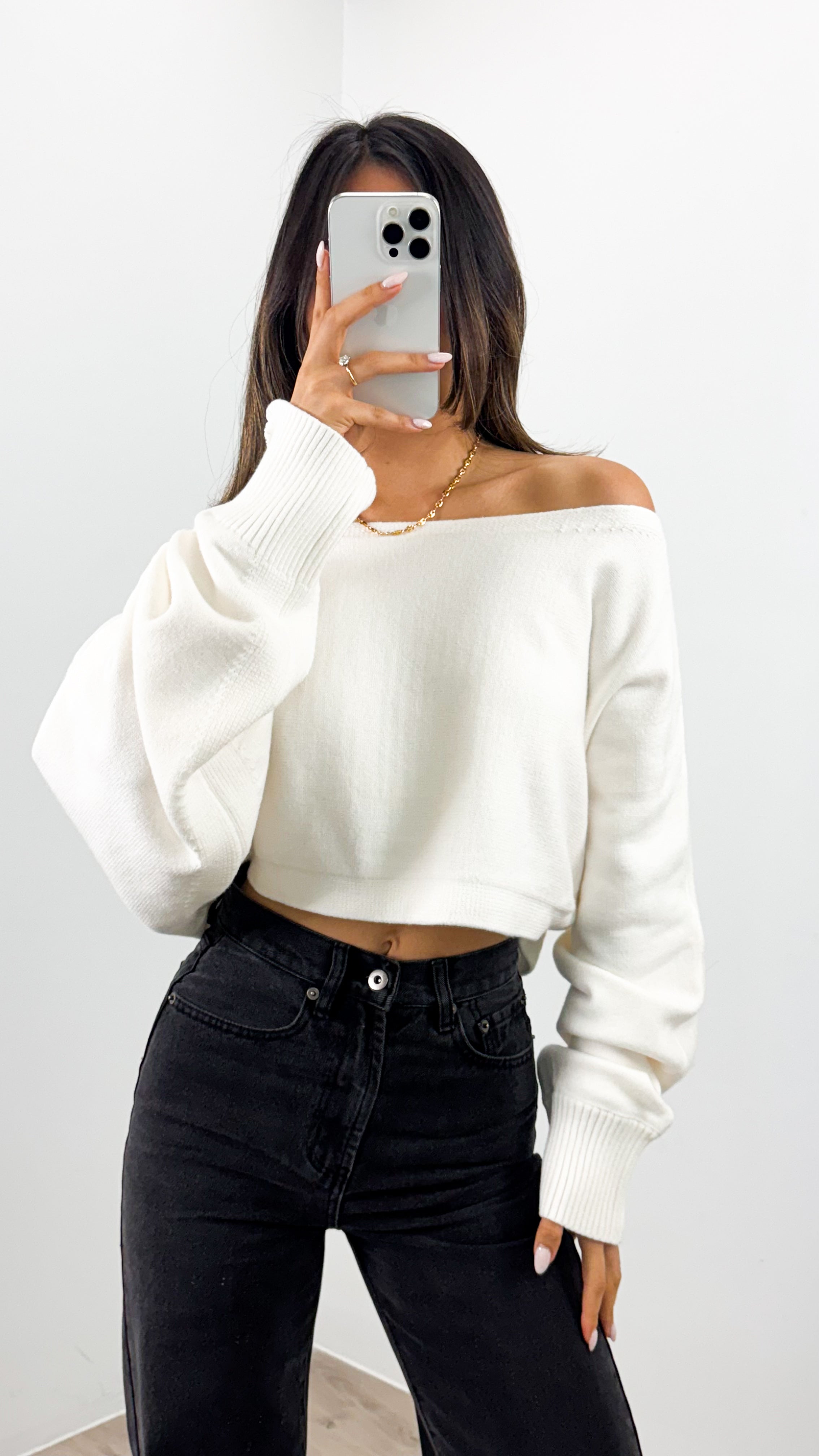 DAKOTA CROP KNIT TOP - WHITE