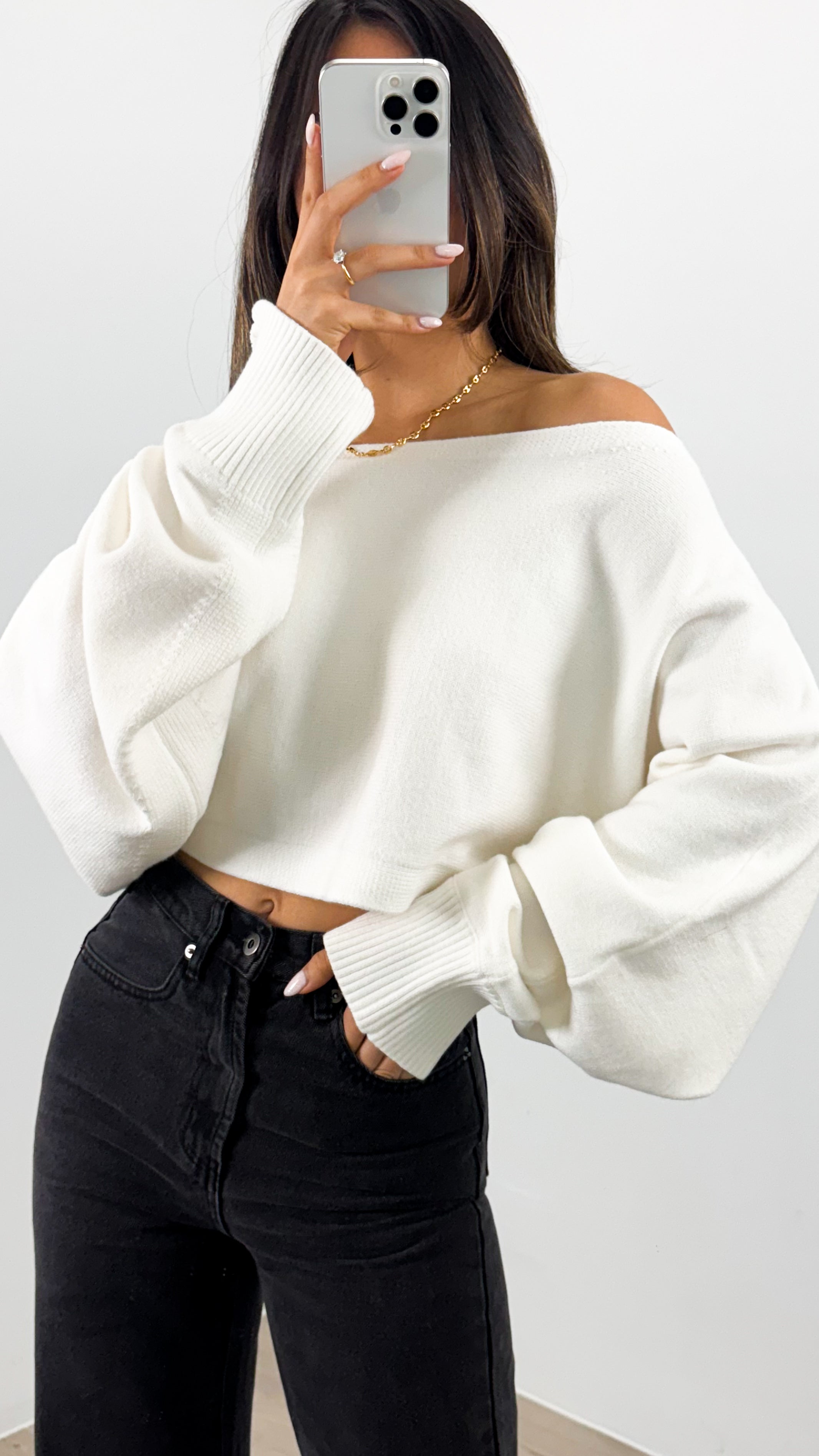 DAKOTA CROP KNIT TOP - WHITE