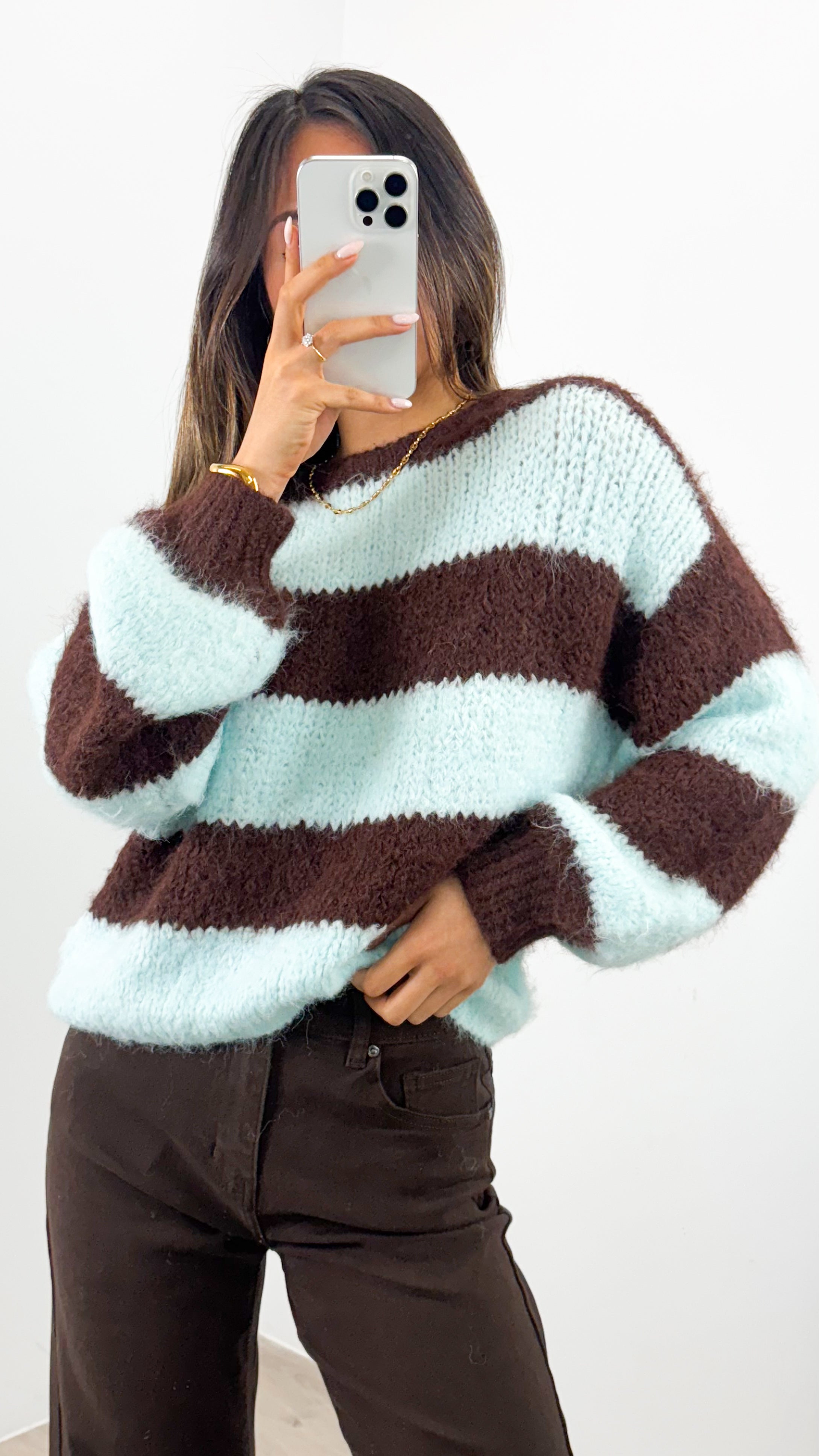 ARDEN FLUFFY KNIT - CHOCOLATE/MINT