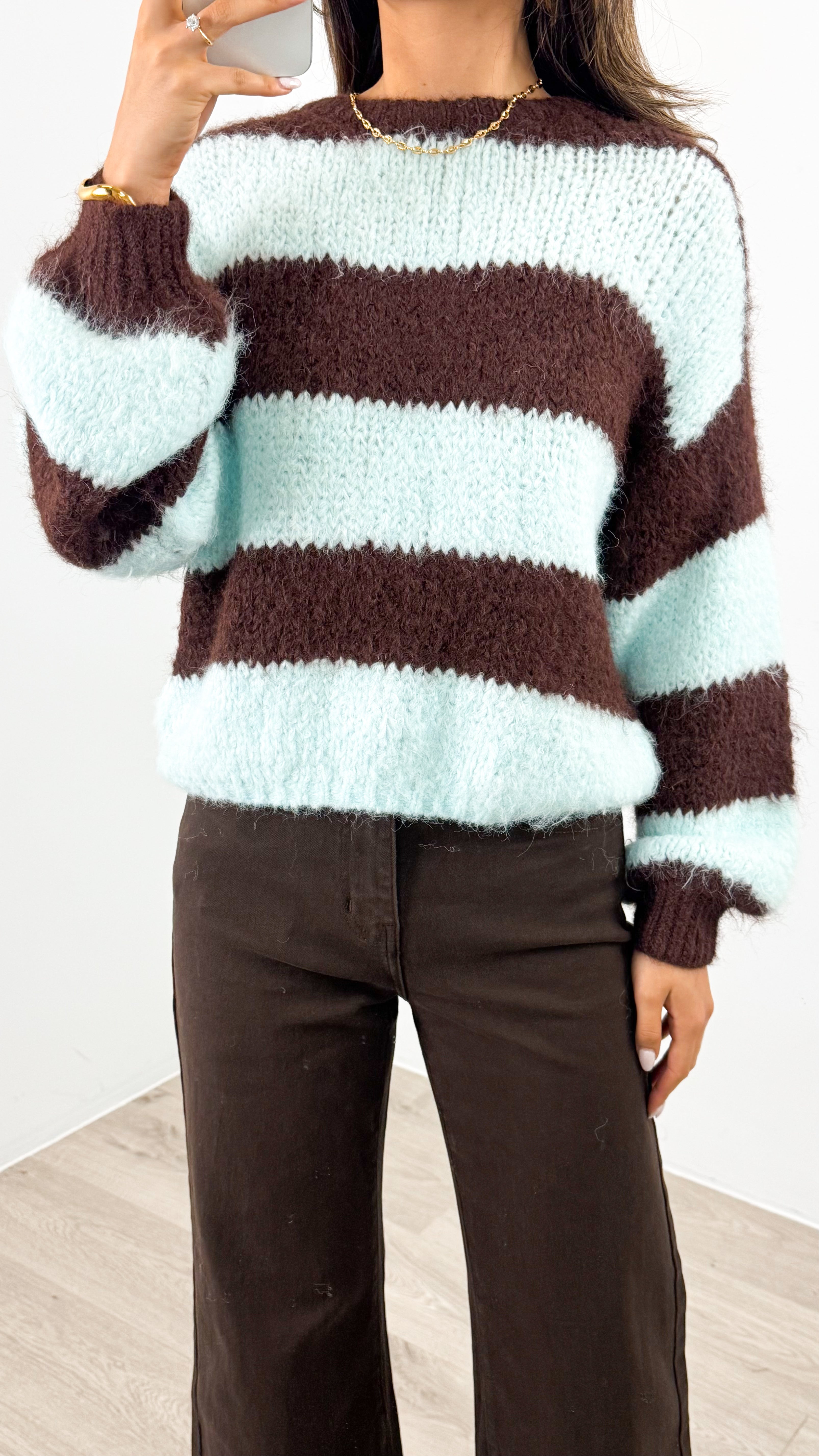 ARDEN FLUFFY KNIT - CHOCOLATE/MINT