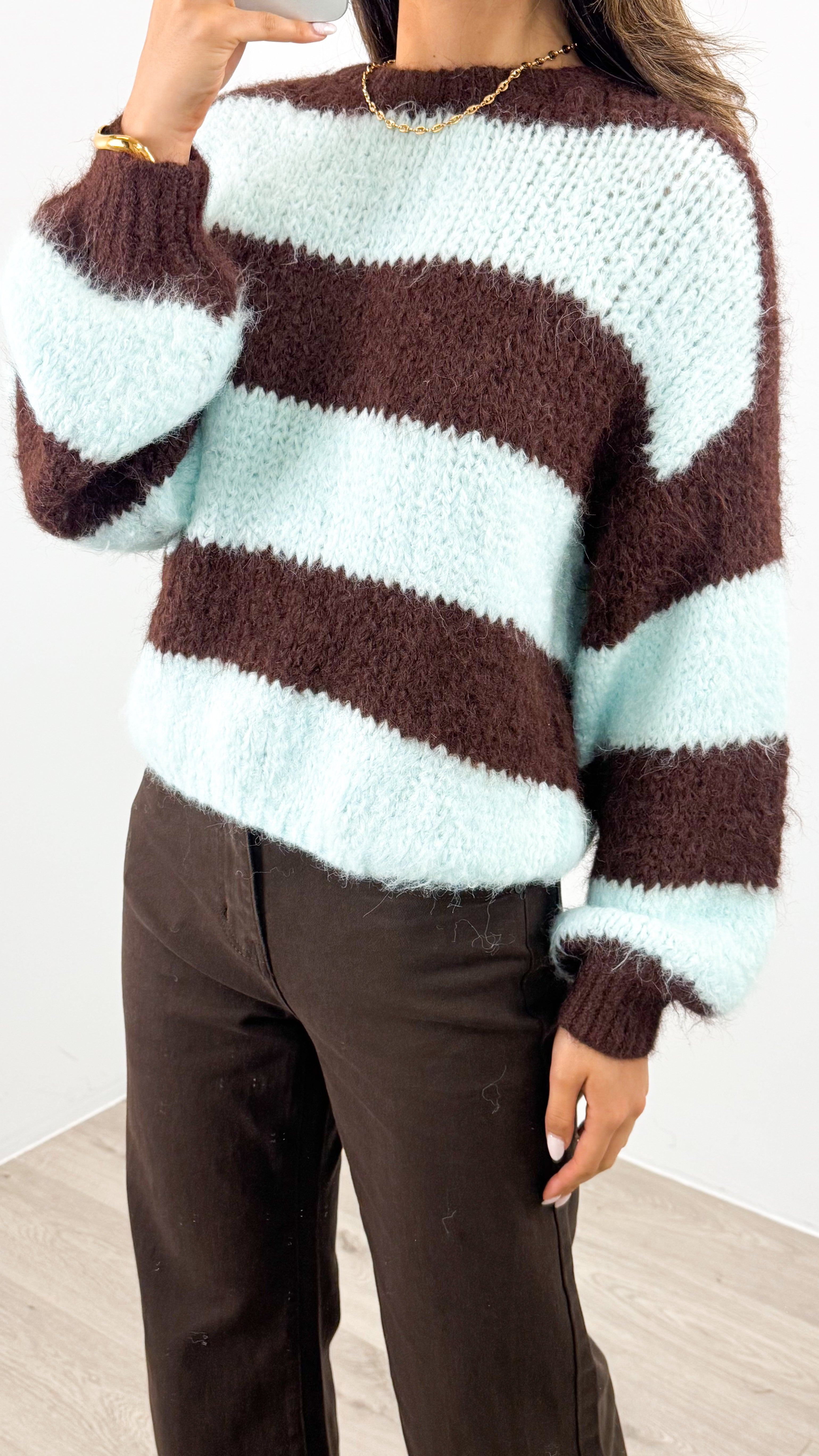 ARDEN FLUFFY KNIT - CHOCOLATE/MINT