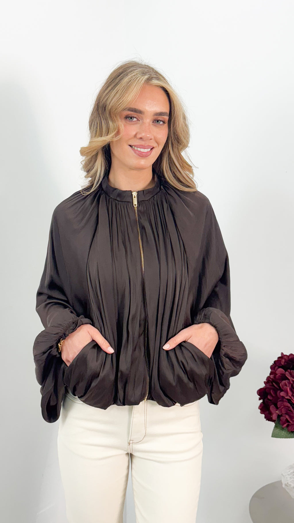 MILAN BOMBER JACKET - CHOCOLATE