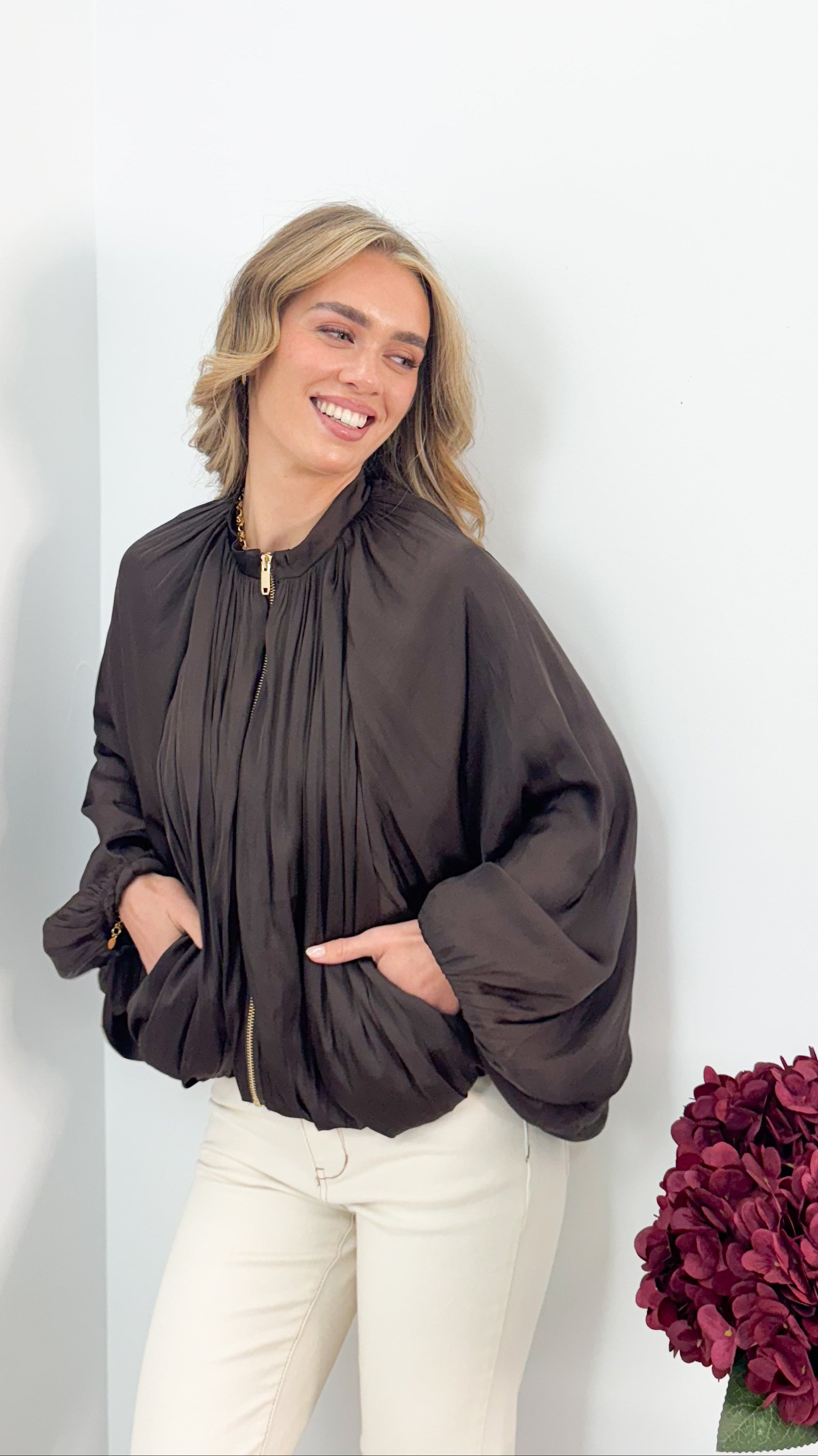 MILAN BOMBER JACKET - CHOCOLATE