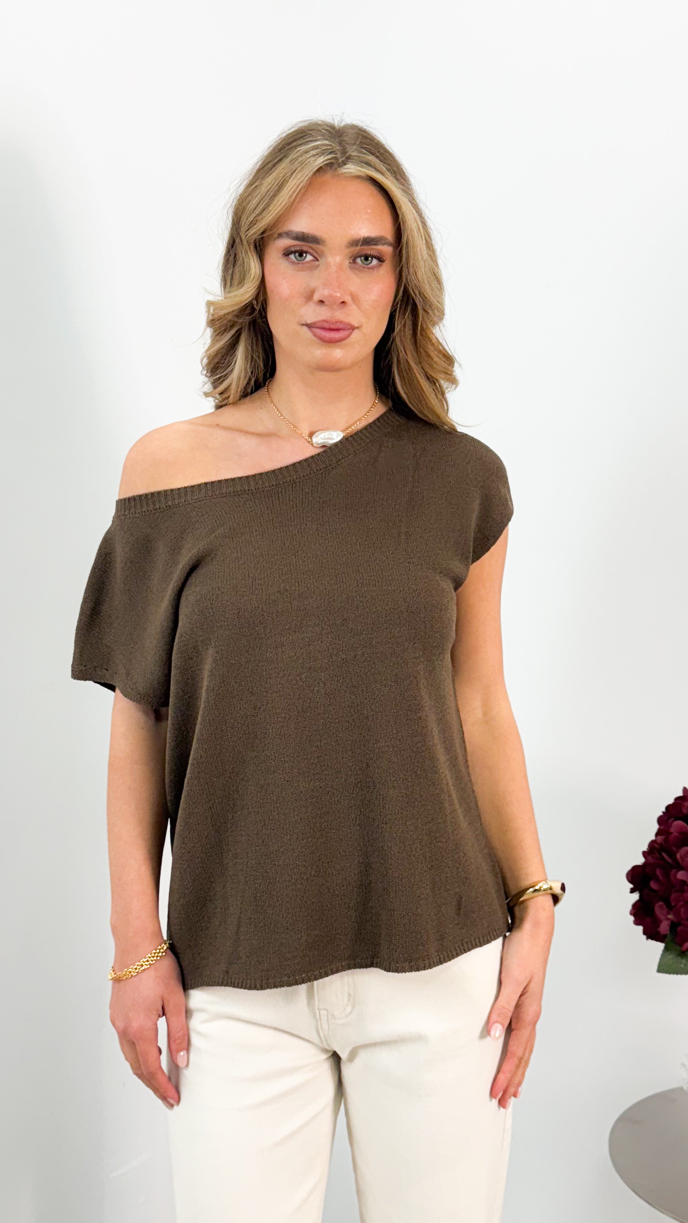 KATHERINE KNIT TOP - CHOCOLATE