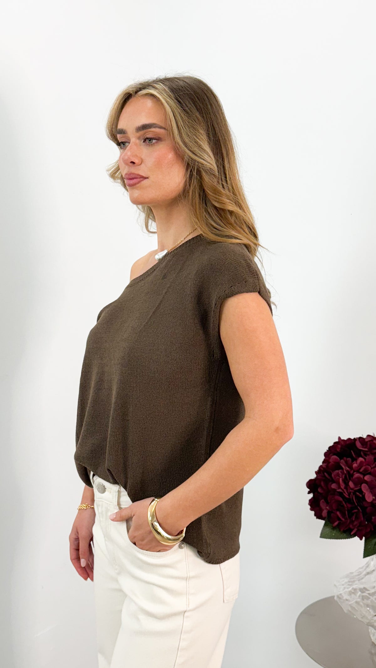 KATHERINE KNIT TOP - CHOCOLATE