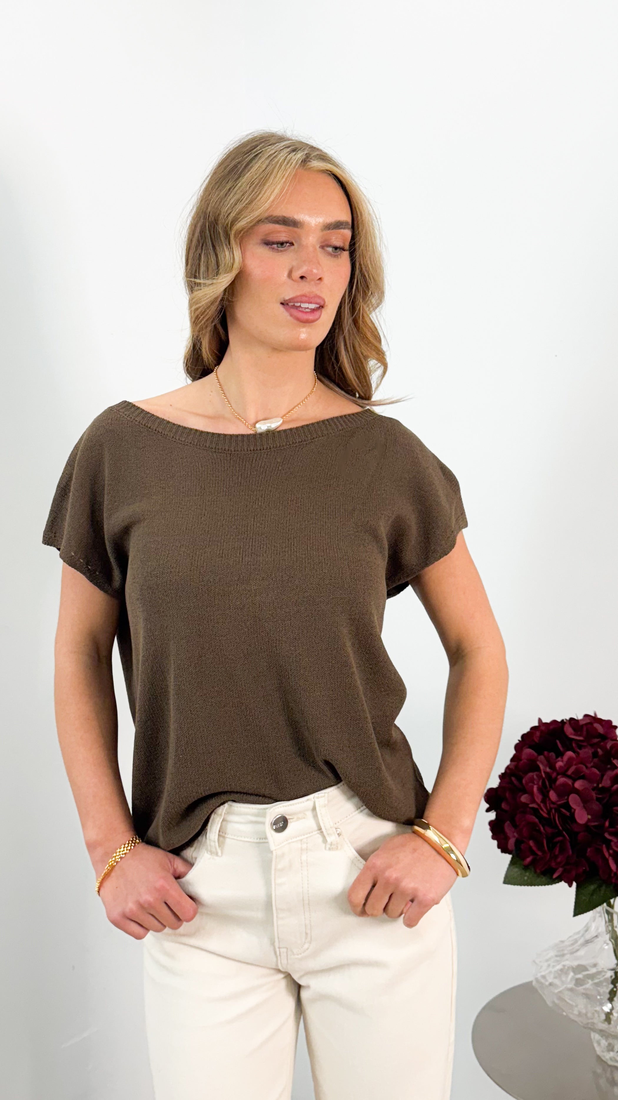 KATHERINE KNIT TOP - CHOCOLATE