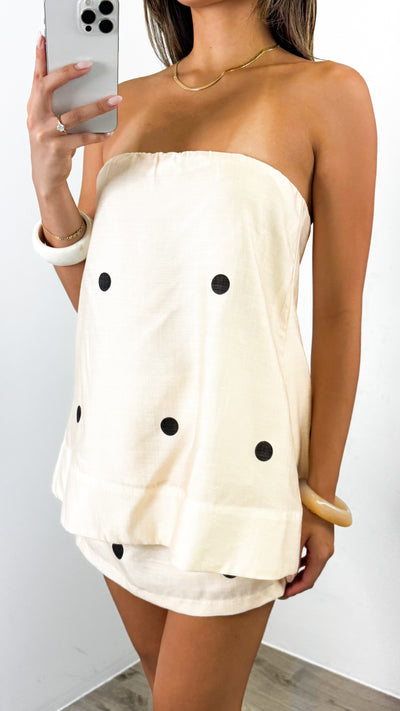 EVIE POLKA STRAPLESS SET - CREAM/BLACK