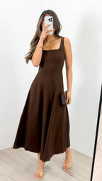 EVE DENIM DRESS - CHOCOLATE