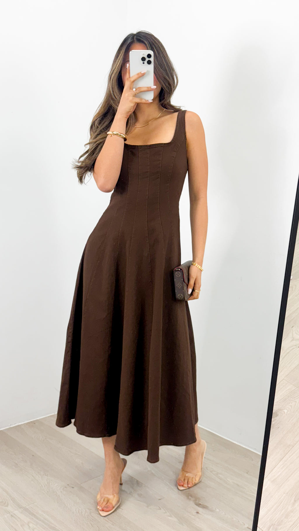 EVE DENIM DRESS - CHOCOLATE
