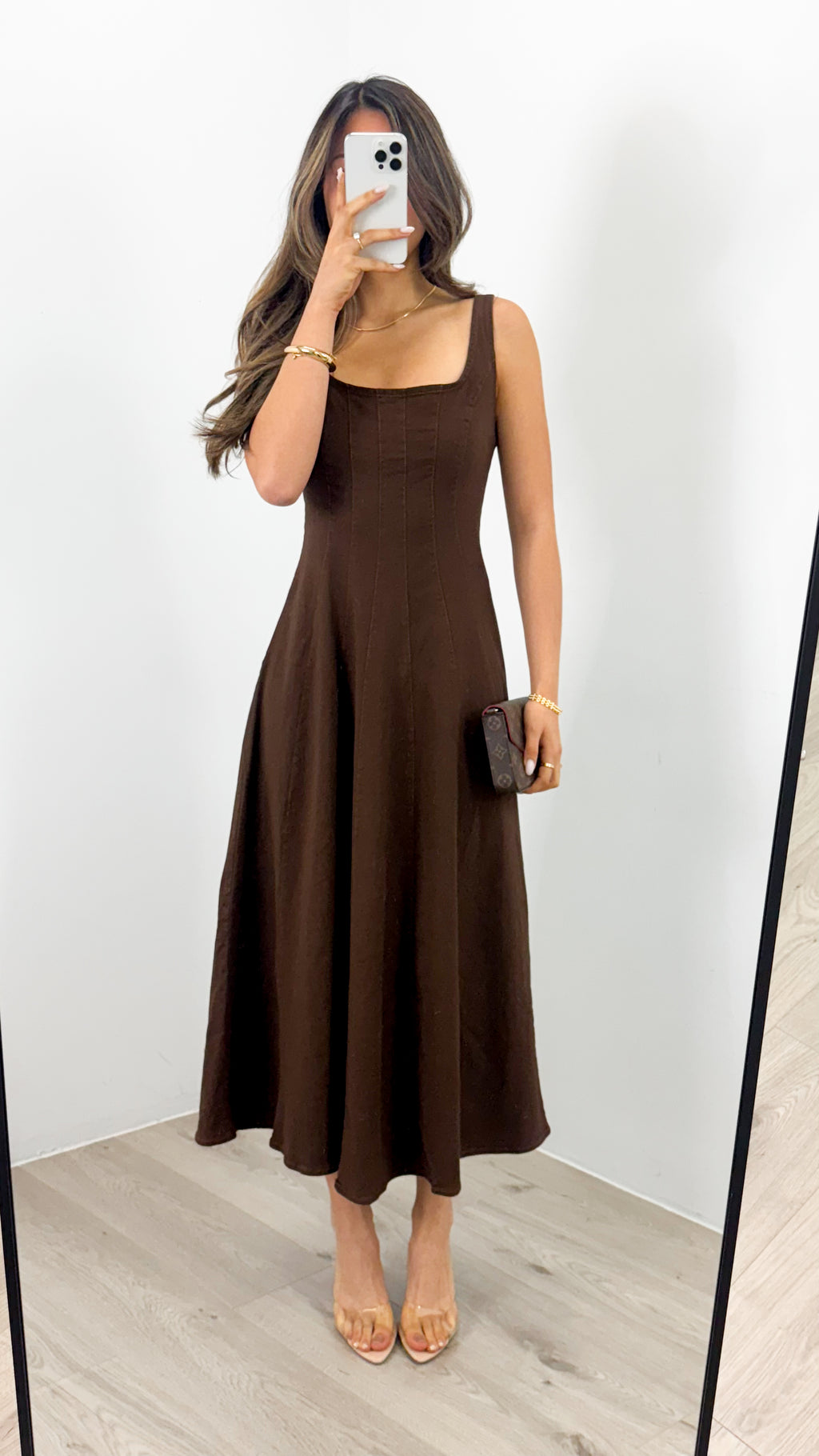 EVE DENIM DRESS - CHOCOLATE
