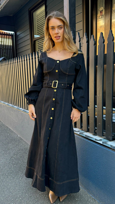 RYLEE DENIM DRESS - BLACK