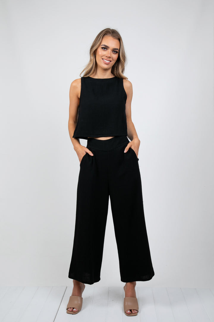 MEMPHIS 7/8 LINEN PANTS - BLACK