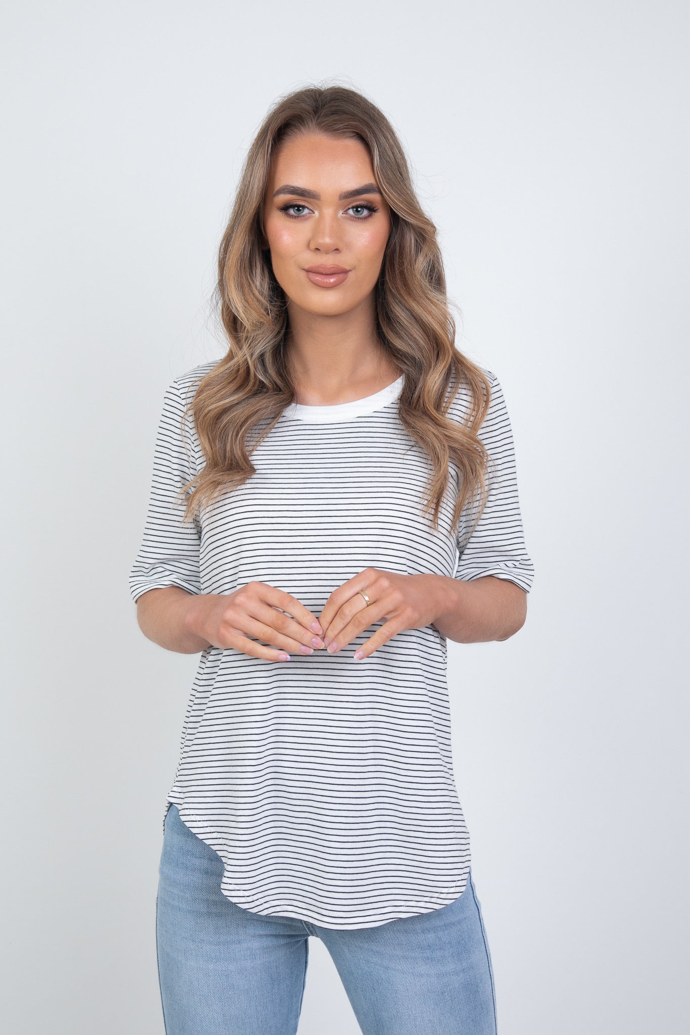 'BETTY BASICS' ARIANA TEE - WHITE/ BLACK STRIPE