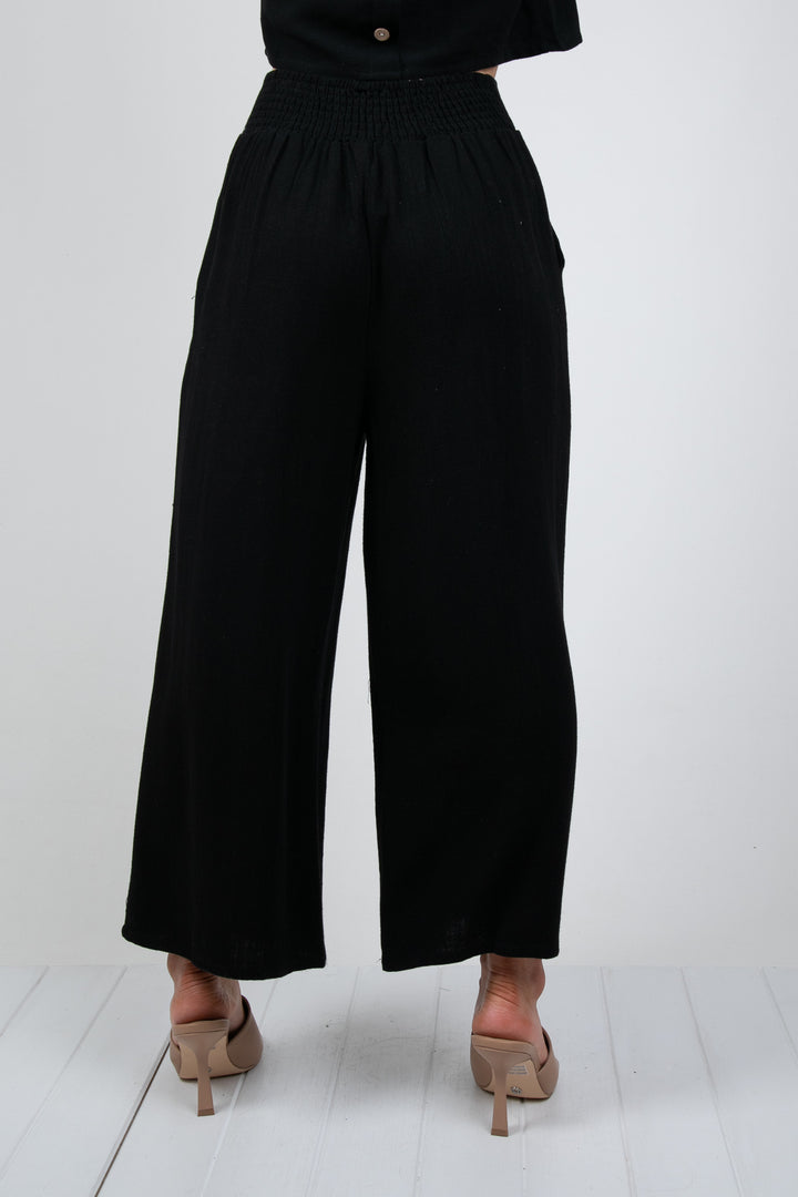 MEMPHIS 7/8 LINEN PANTS - BLACK