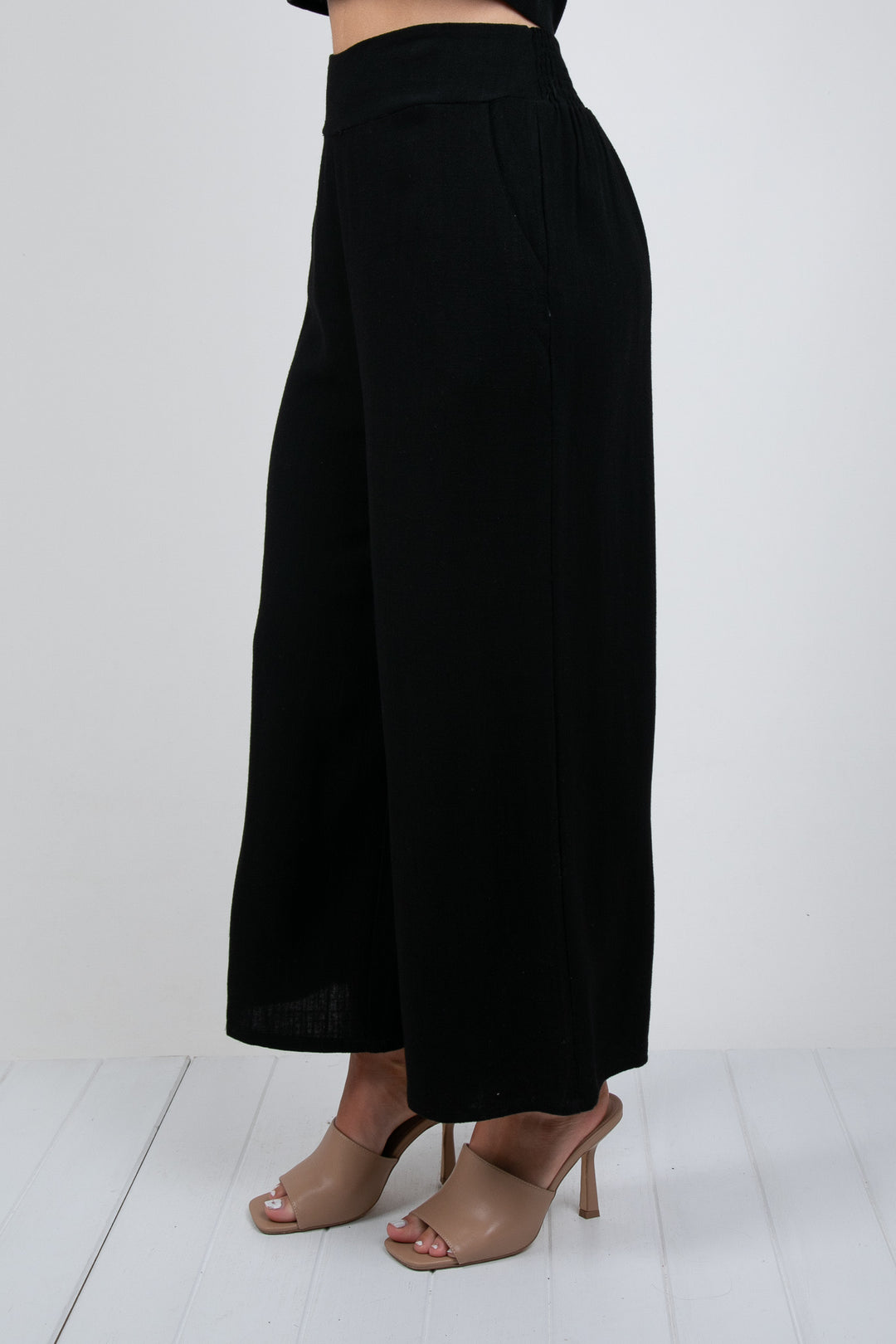 MEMPHIS 7/8 LINEN PANTS - BLACK