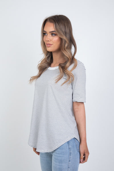 'BETTY BASICS' ARIANA TEE - WHITE/ BLACK STRIPE