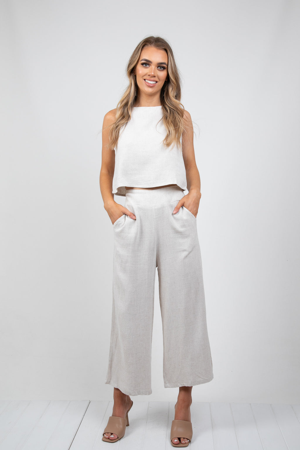 MEMPHIS 7/8 LINEN PANTS - BEIGE