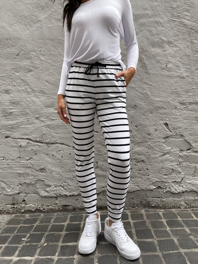 'BETTY BASICS' DAISY JOGGERS - WHITE STRIPE