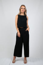 MEMPHIS 7/8 LINEN PANTS - BLACK