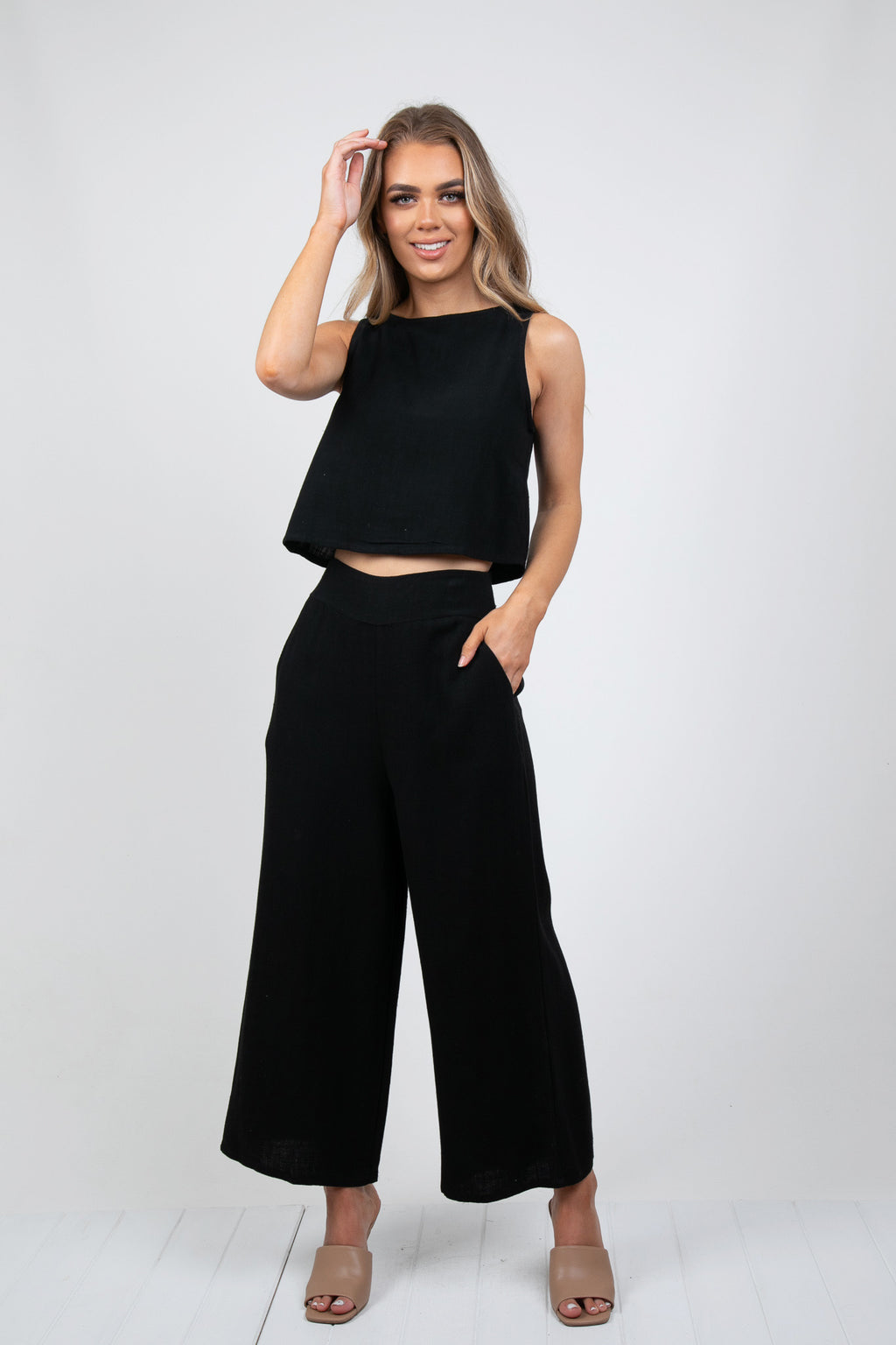 MEMPHIS 7/8 LINEN PANTS - BLACK