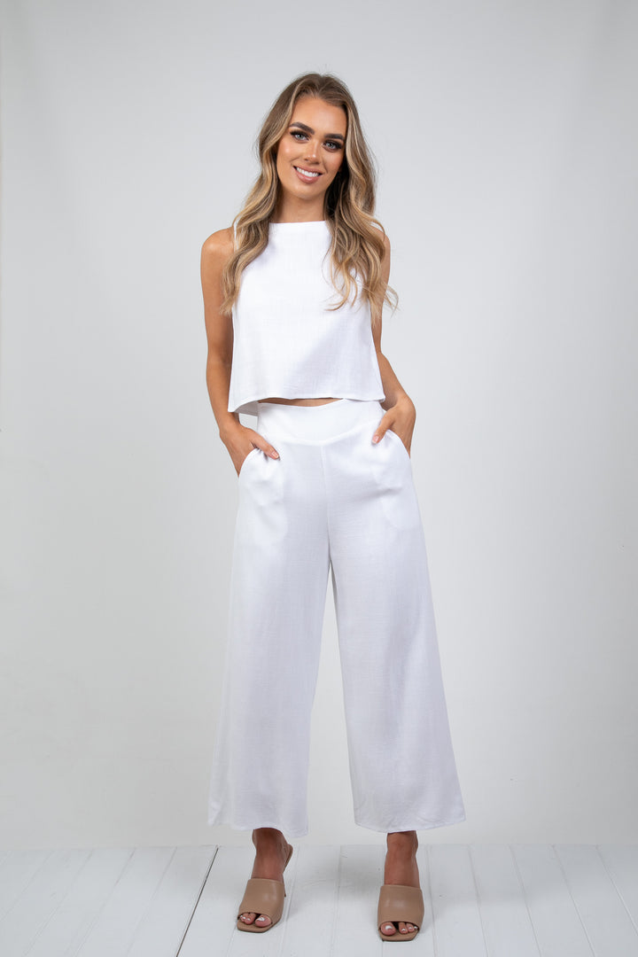 MEMPHIS 7/8 LINEN PANT - WHITE
