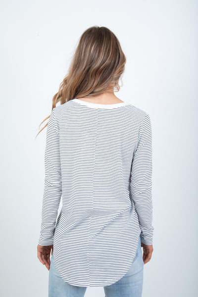 'BETTY BASICS' MEGAN LONG SLEEVE TOP - WHITE/BLACK STRIPE